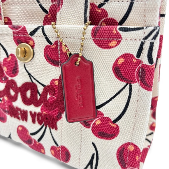 NEW COACH Mini Cargo Cherry Print Canvas Tote Bag 20 in Chalk/Multi - Picture 7 of 14